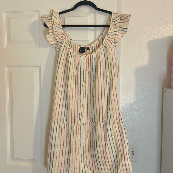 Gap Flutter Sleeve Metallic Stripe Dress L Petite - Picture 2 of 4